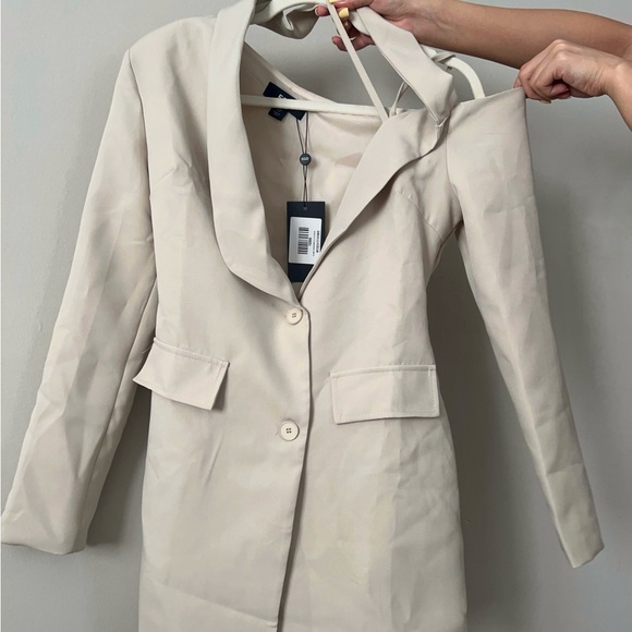 EGO Ivory Blazer Dress Cut Out Shoulder Mini Dress - Picture 2 of 6